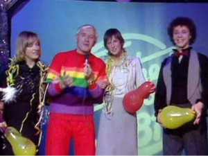 "Now then, this colourful tracksuit wot I am wearing, isn't quite as colourful as the next talented young lady I'm about to introduce. Urrgh! Urrgh! It's Toyah!"