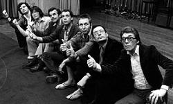 The cast and crew of The HitchHiker's Guide To The Galaxy, seen here thumbing a lift out of the Week Ending studios